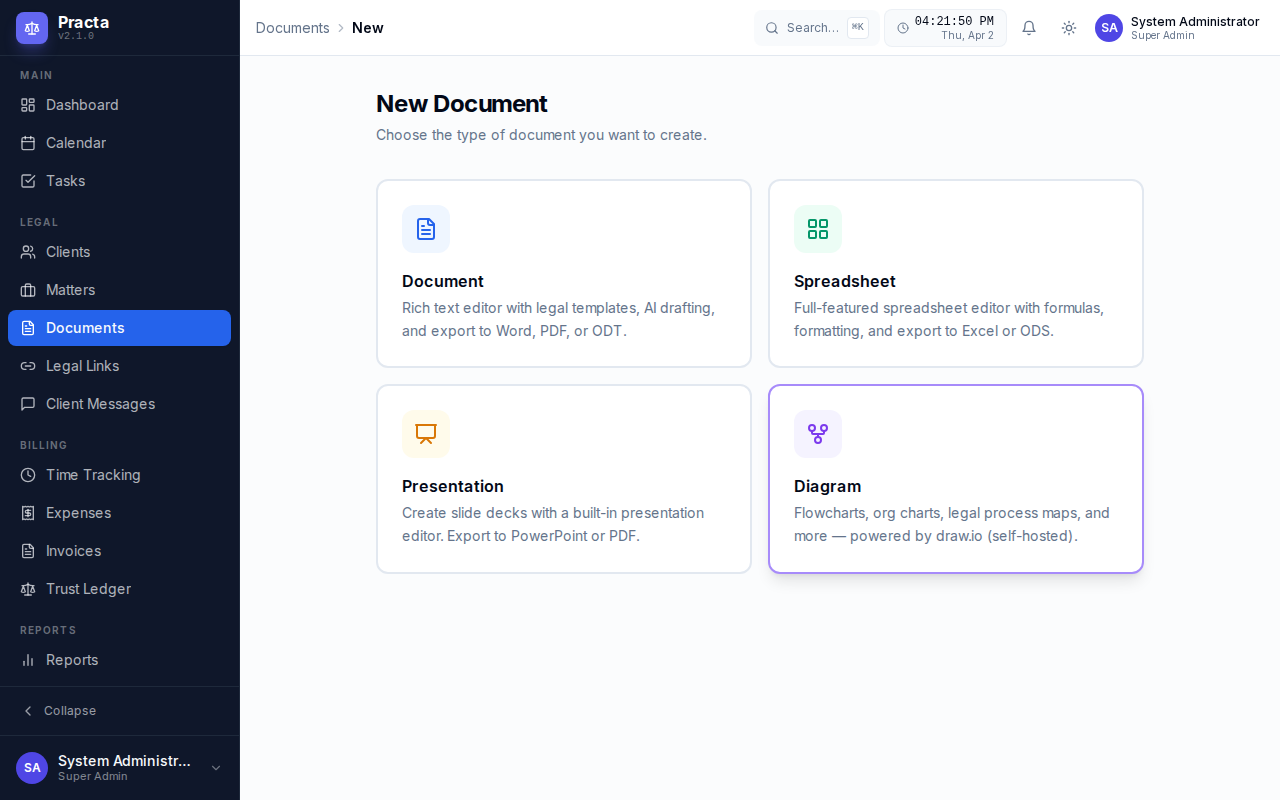 Practa New Document Type Picker
